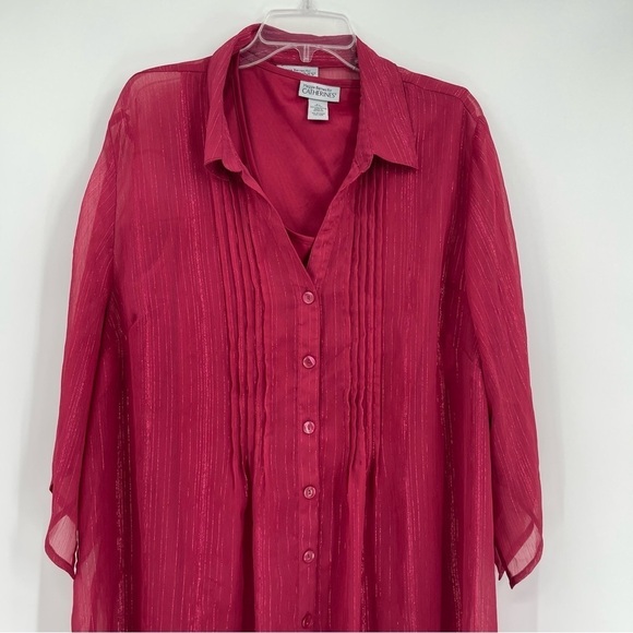 MAGGIE BARNES FOR CATHERINES Maroon LINED Button Up TOP SIZE 2X Metallic - Picture 4 of 12